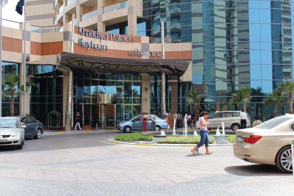 The facade of Khalidiya Palace Rayhaan at the western end of the Abu Dhabi Corniche