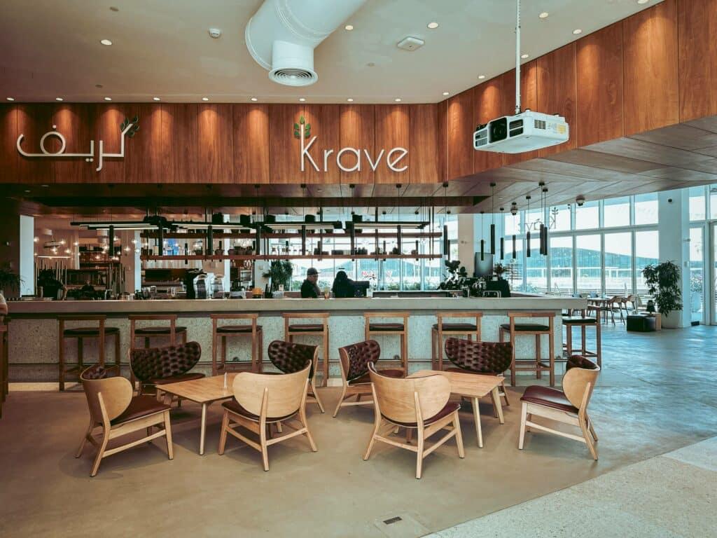 Krave restaurant waterfront seating at The Bridge Wellness Hub Al Qana Abu Dhabi