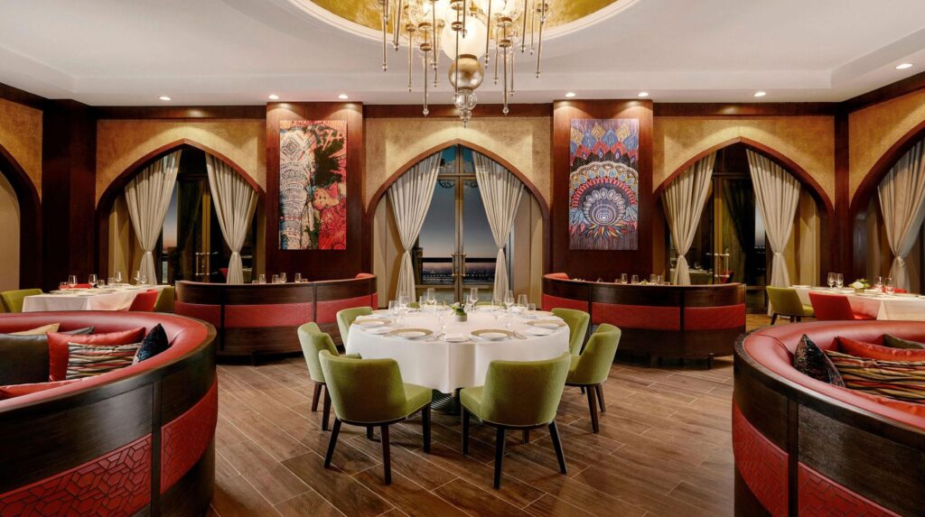 Martabaan by Hemant Oberoi dining room overlooking the Arabian Gulf at Emirates Palace Abu Dhabi