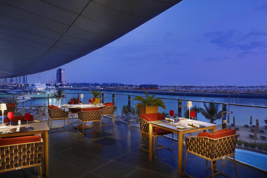 Nahaam poolside restaurant terrace at Conrad Abu Dhabi Etihad Towers