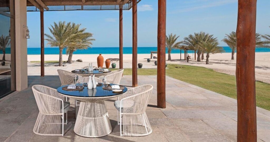 Olio Restaurant terrace overlooking the ocean at Anantara Al Yamm Sir Bani Yas