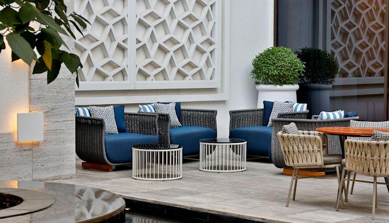 Osmo Lounge & Bar seating and terrace at Hilton Abu Dhabi Yas Island