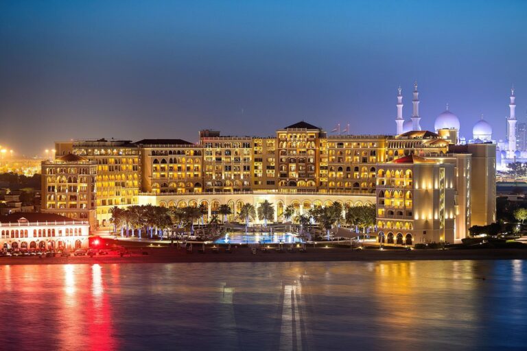 The Ritz-Carlton Abu Dhabi, Grand Canal, with the Sheikh Zayed Grand Mosque across the creek