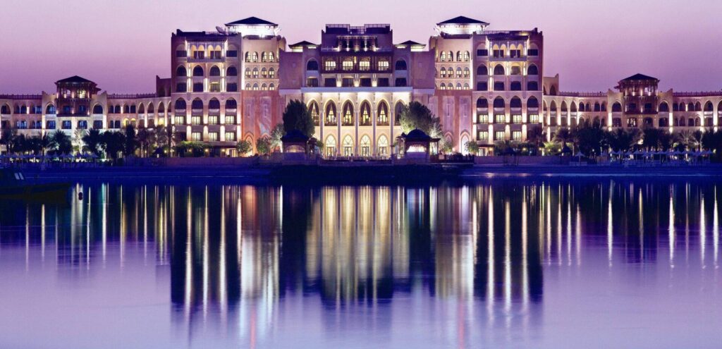 Shangri-La Qaryat Al Beri seen across the Khor Al Maqta creek at dusk