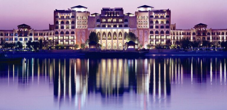Shangri-La Qaryat Al Beri seen across the Khor Al Maqta creek at dusk