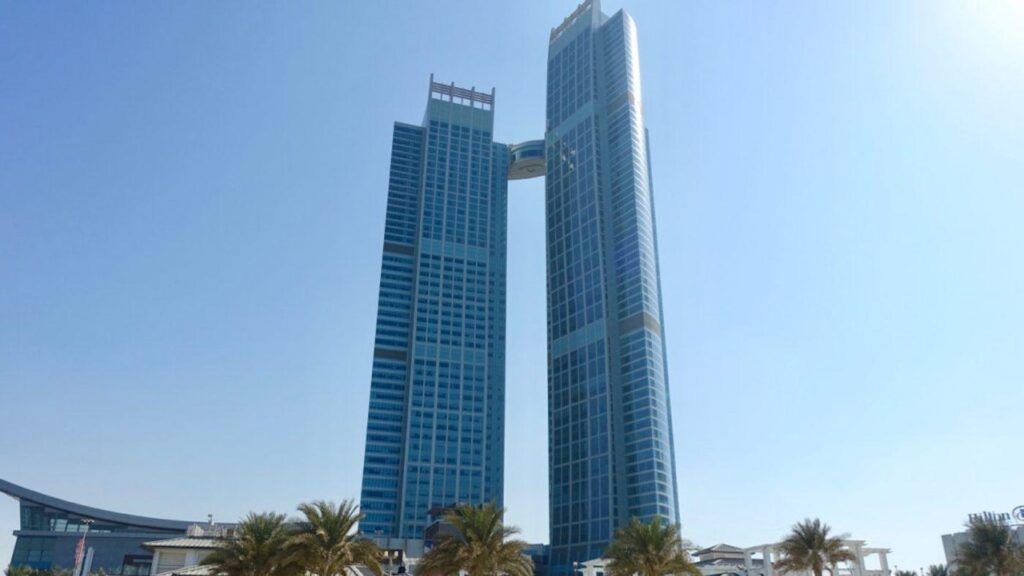The Nation Towers and the suspended skybridge above the Corniche