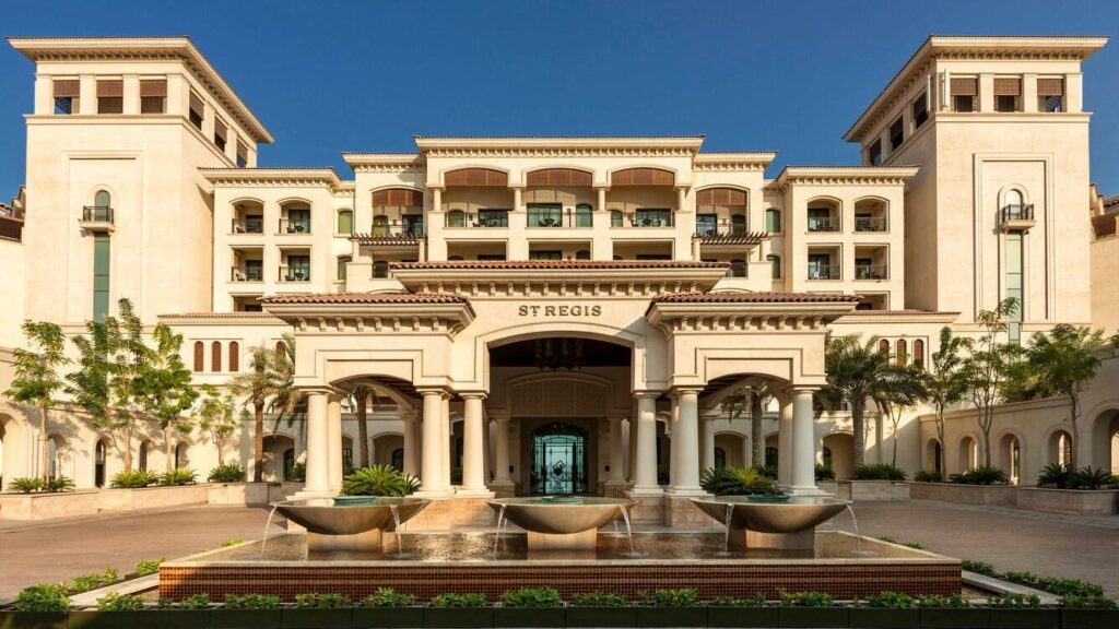 The colonnaded facade and central courtyard of The St. Regis Saadiyat Island Resort