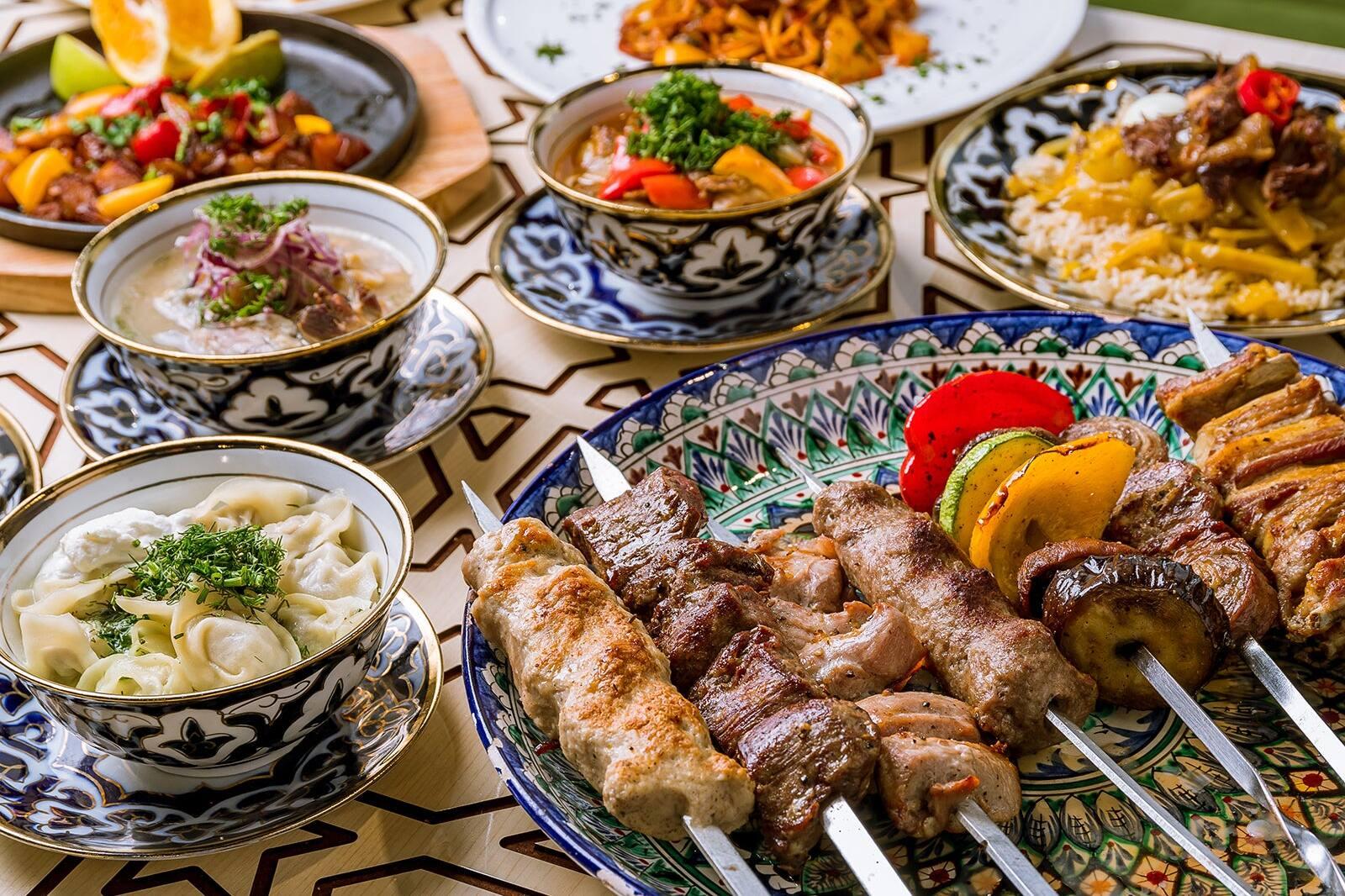 Central Asian manti dumplings and grilled meat dishes at Aishazza