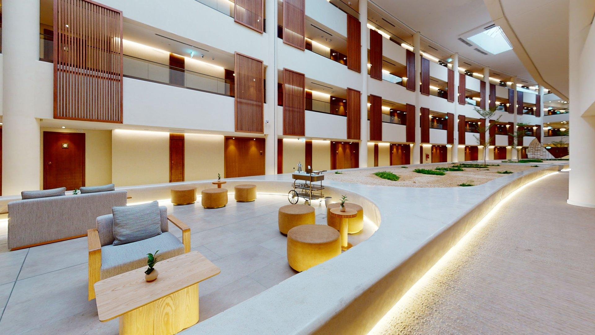 The lobby, detailed with Emirati weaving and geometric pattern