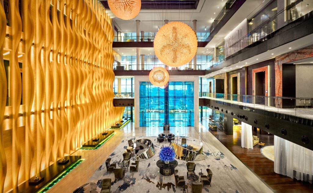 The lobby and arrival area at Grand Hyatt Abu Dhabi Emirates Pearl