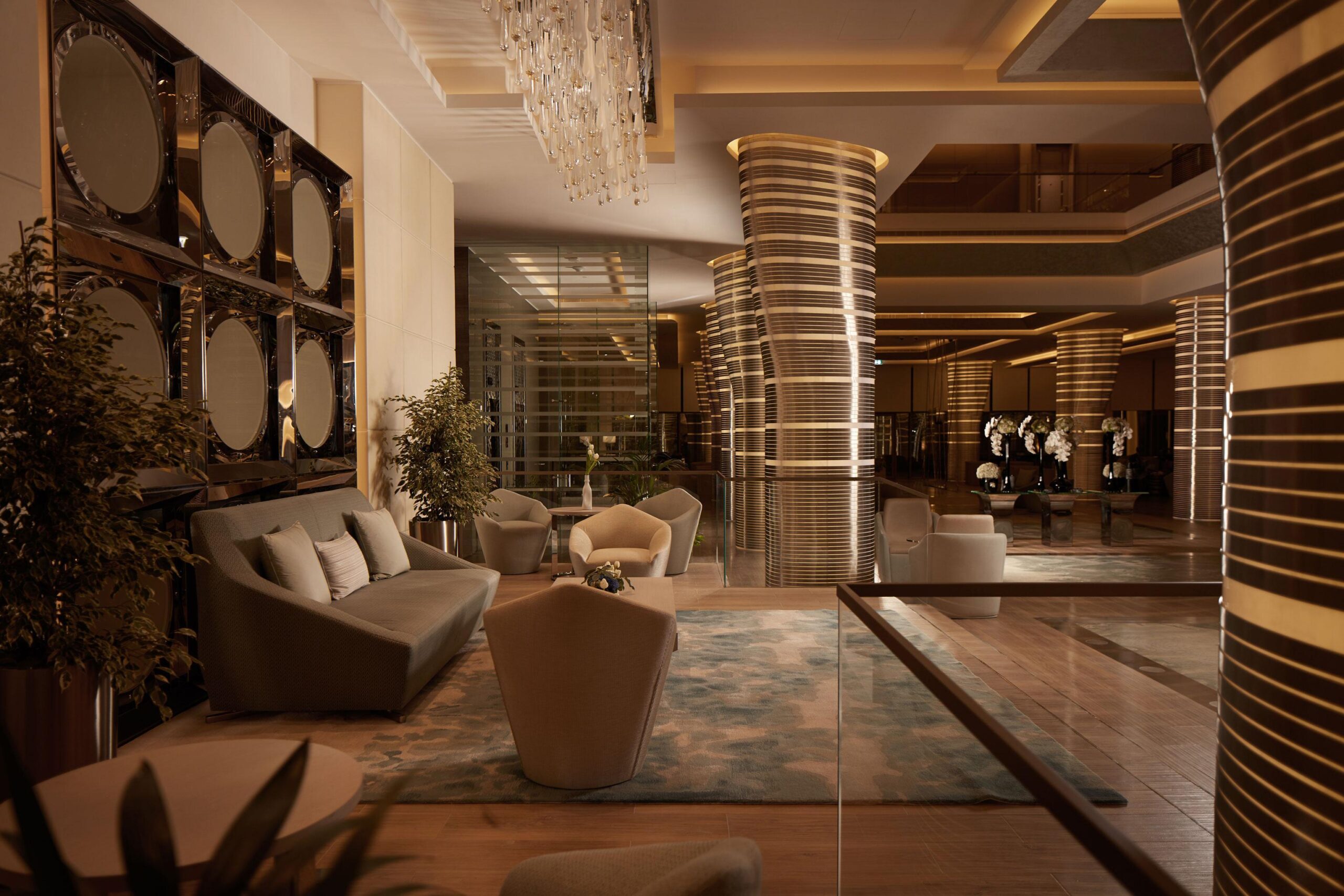 The arrival lobby with contemporary regional finishes