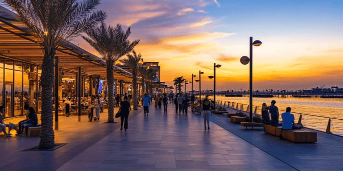The twin towers of Hilton Abu Dhabi Yas Island seen from Yas Bay