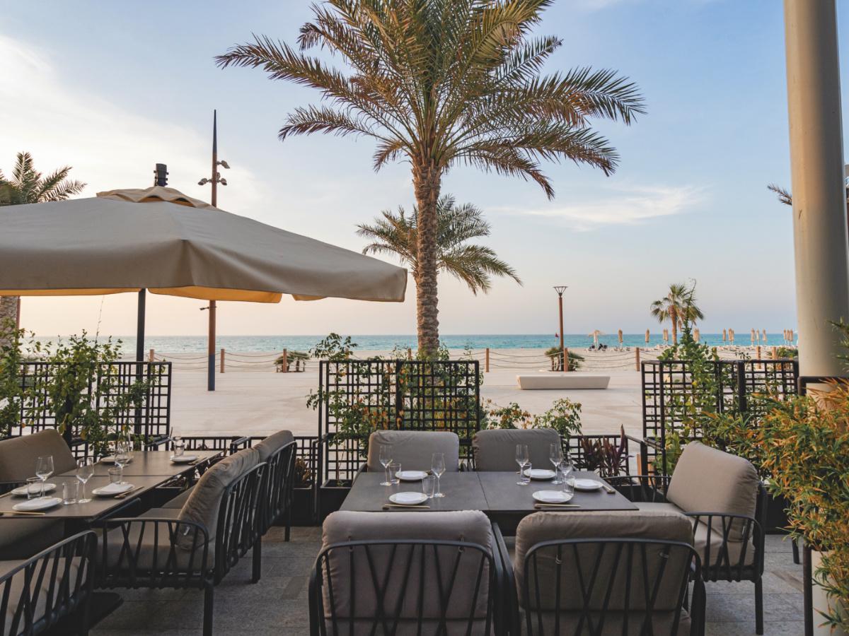 Les Dangereux terrace overlooking Mamsha beach on Saadiyat Island