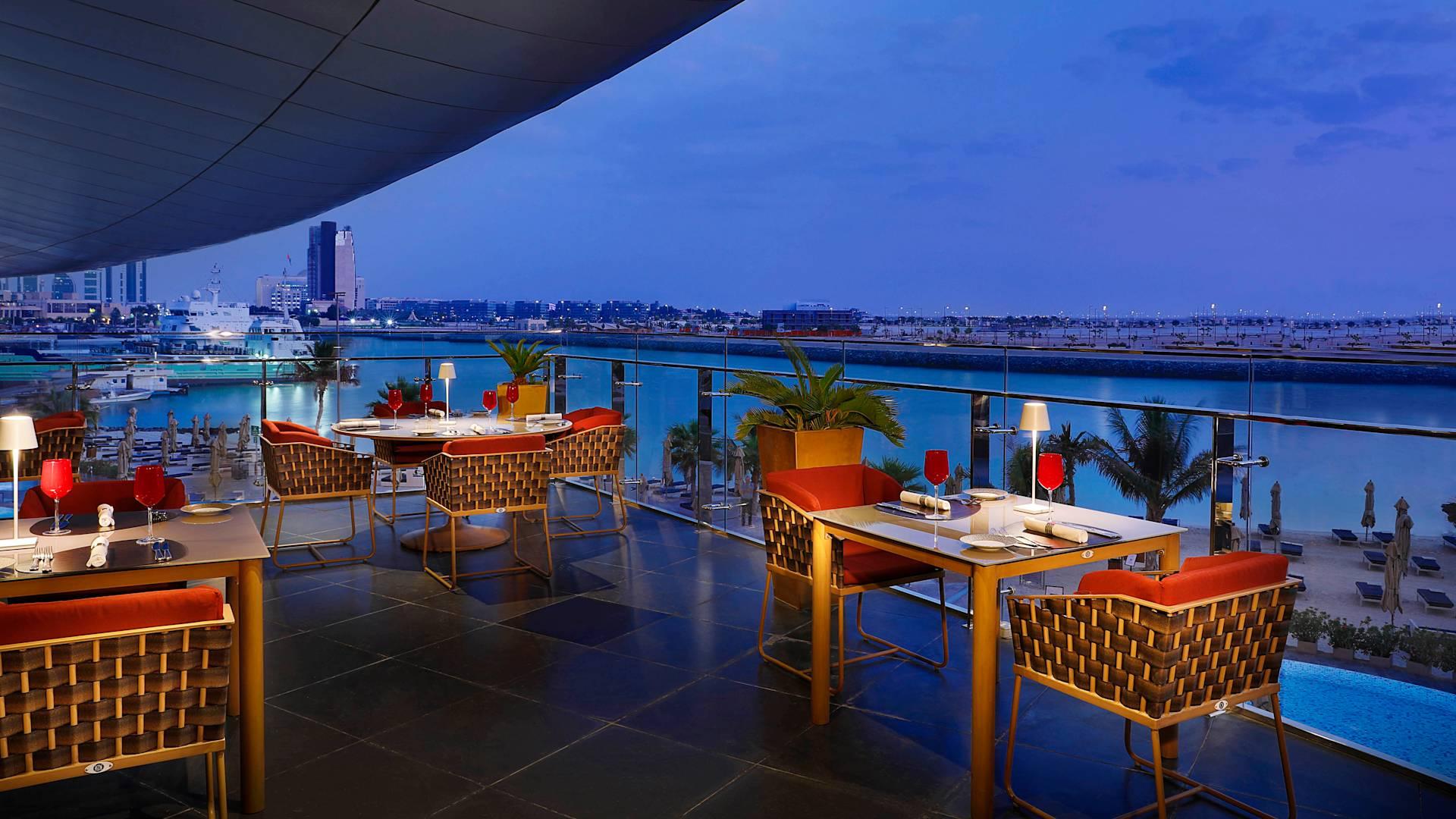 Li Beirut terrace with Arabian Gulf views at Etihad Towers