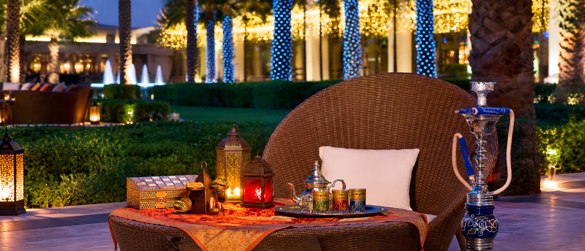 Evening shisha, tea and live music setting at Mijana Ritz-Carlton Abu Dhabi