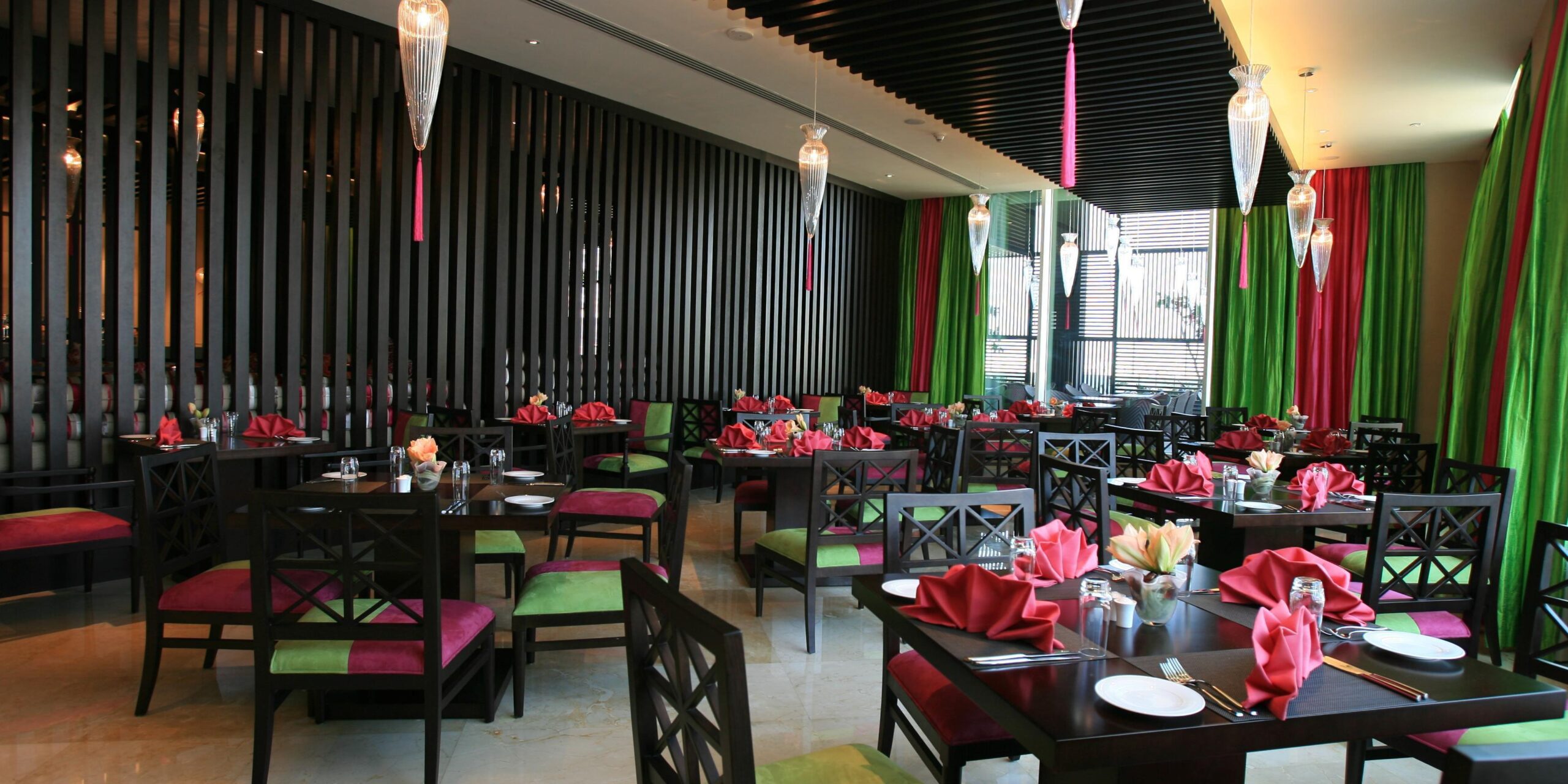 Warm contemporary interior at Rangoli, Yas Plaza Marina