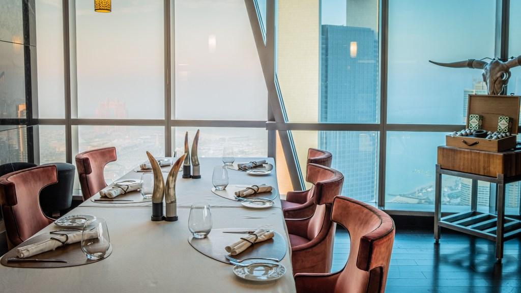 Panoramic Abu Dhabi skyline view from Ray's Grill at Etihad Towers