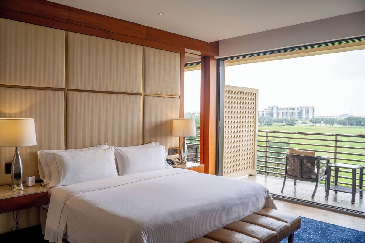 A golf view room looking onto the fairways
