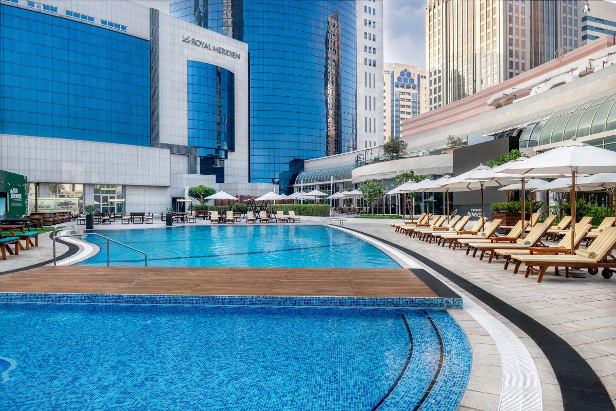 The landscaped outdoor pool and garden terrace