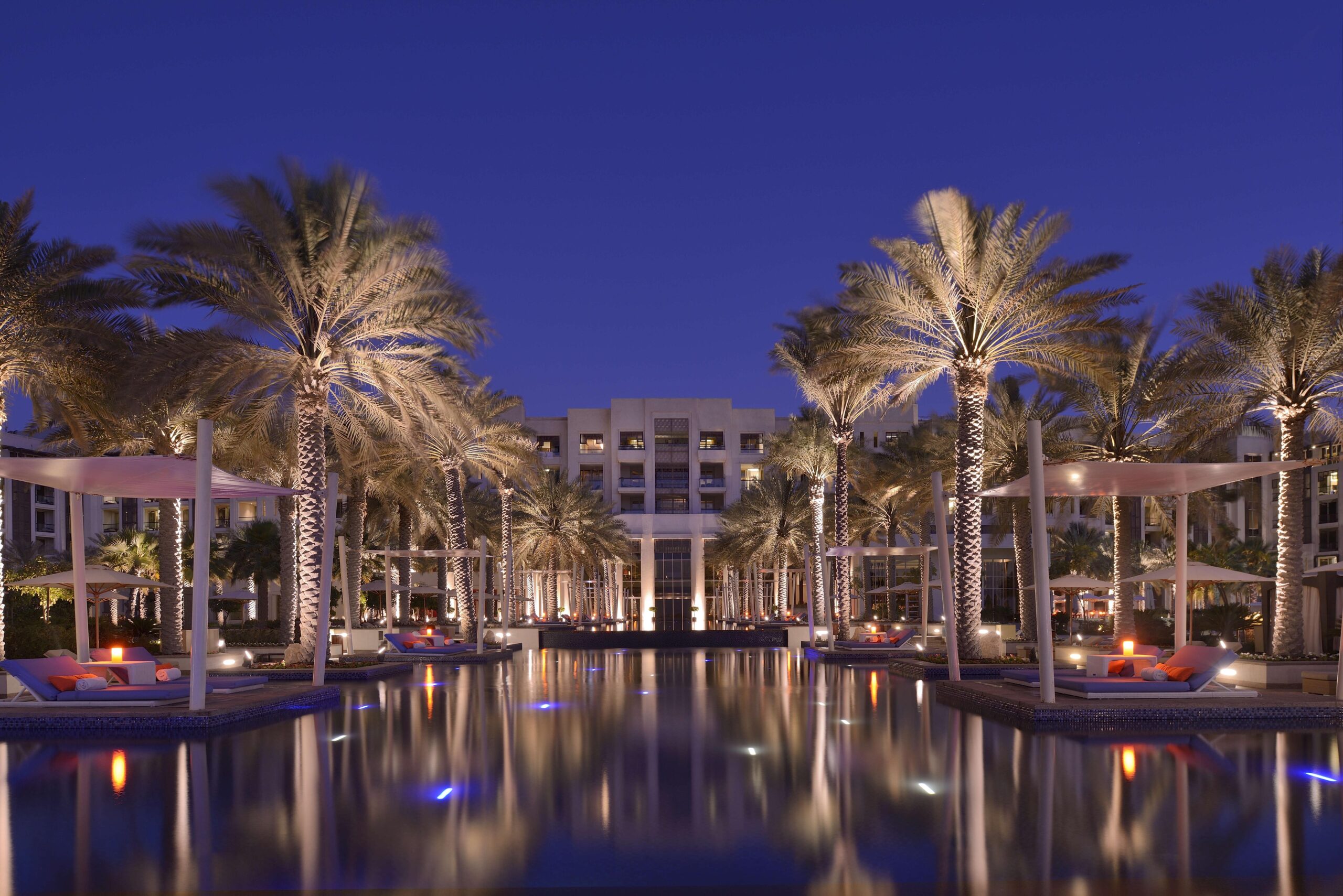 The twenty one metre lap pool with loungers and umbrellas