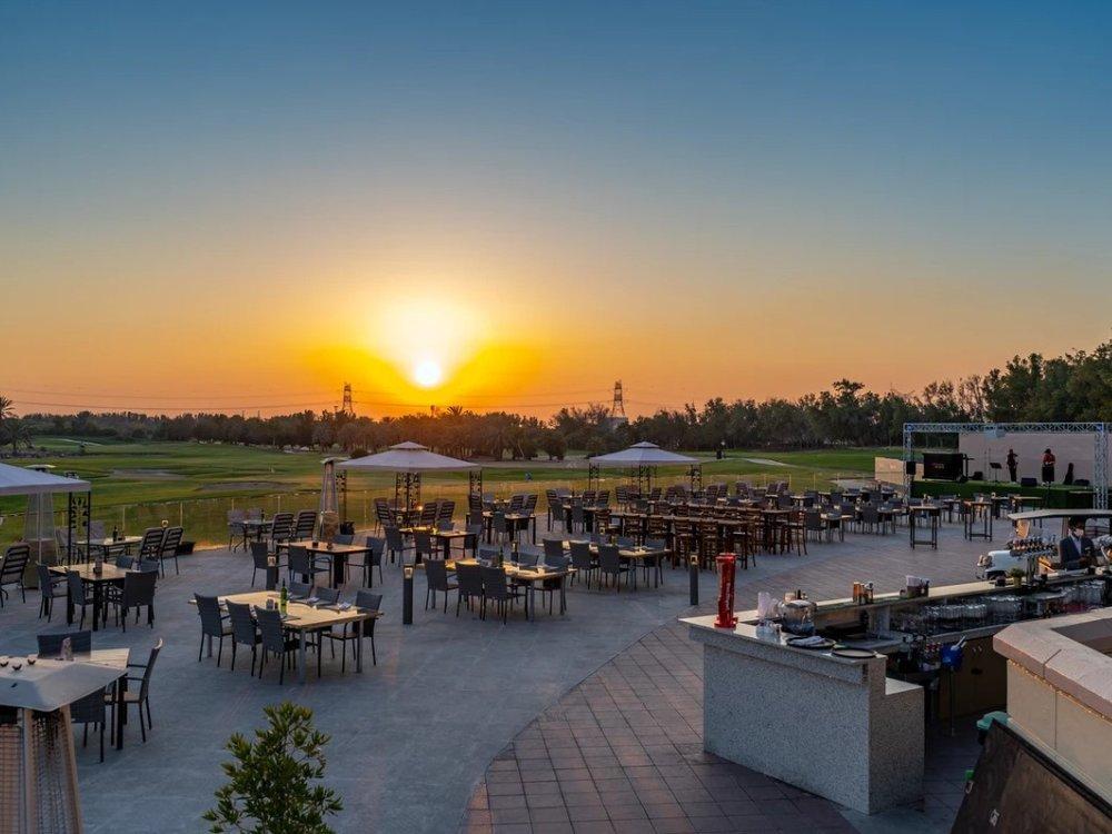 Alfresco seating at Fairways, overlooking the course