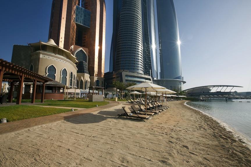 The hundred and forty metre private white sand beach