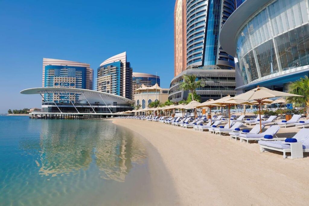 The private beach at the foot of the Etihad Towers complex