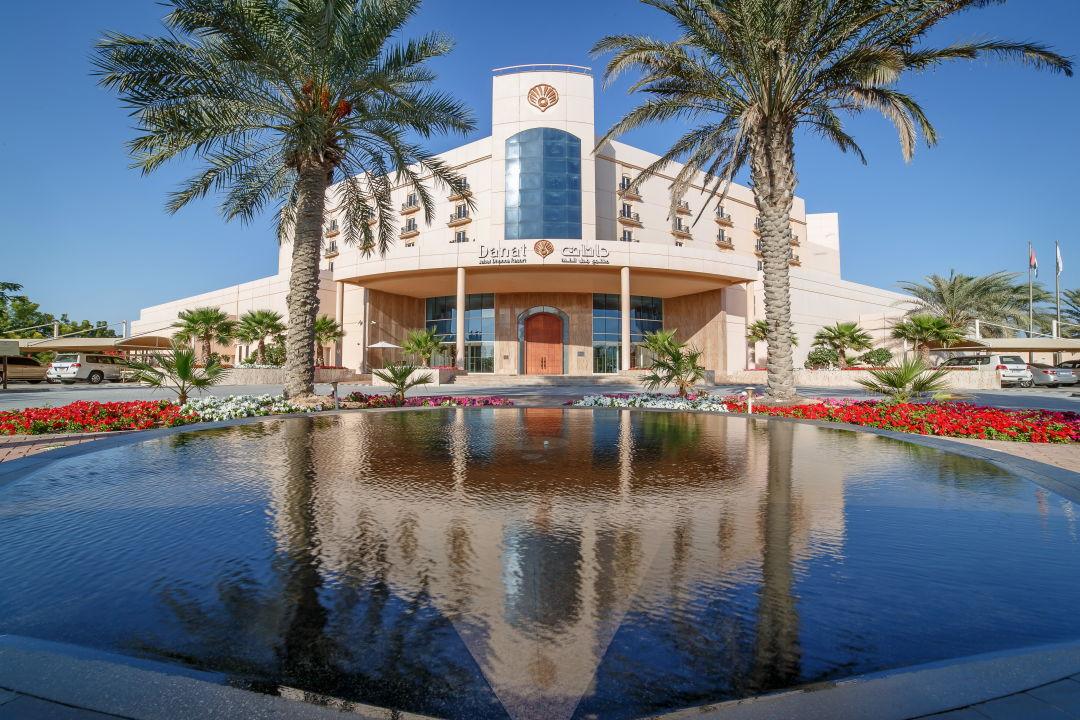 The gardens and palm planting in the resort grounds at Jebel Dhanna