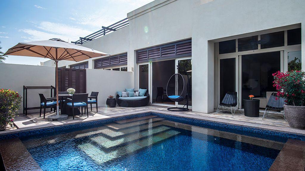 A villa terrace with a private plunge pool