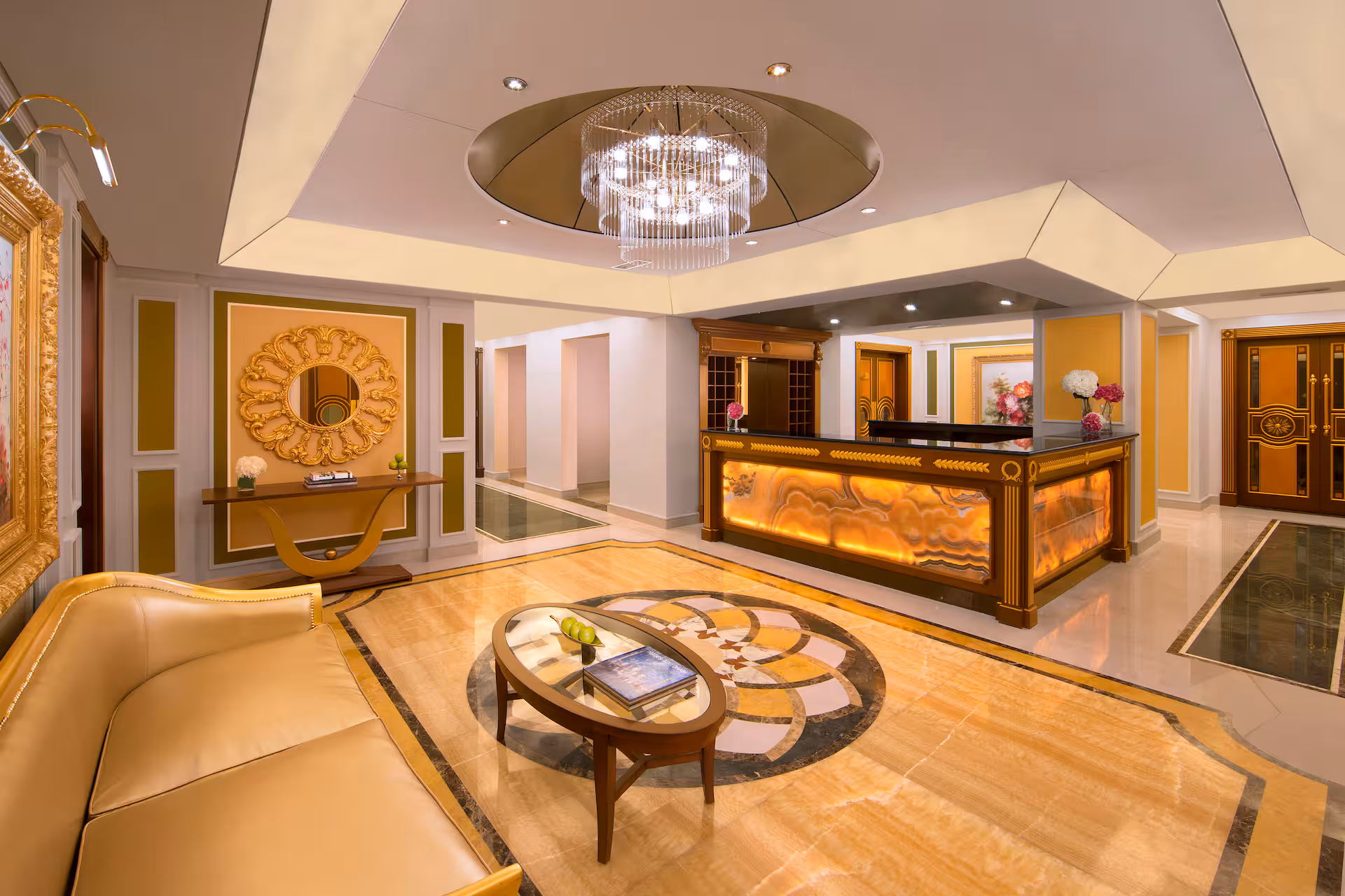 The spa reception and treatment corridor
