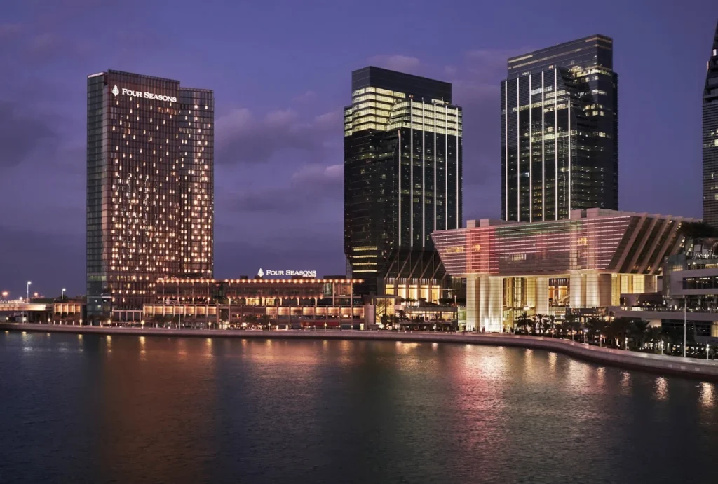 The thirty four storey Four Seasons tower on Al Maryah Island seen from the channel