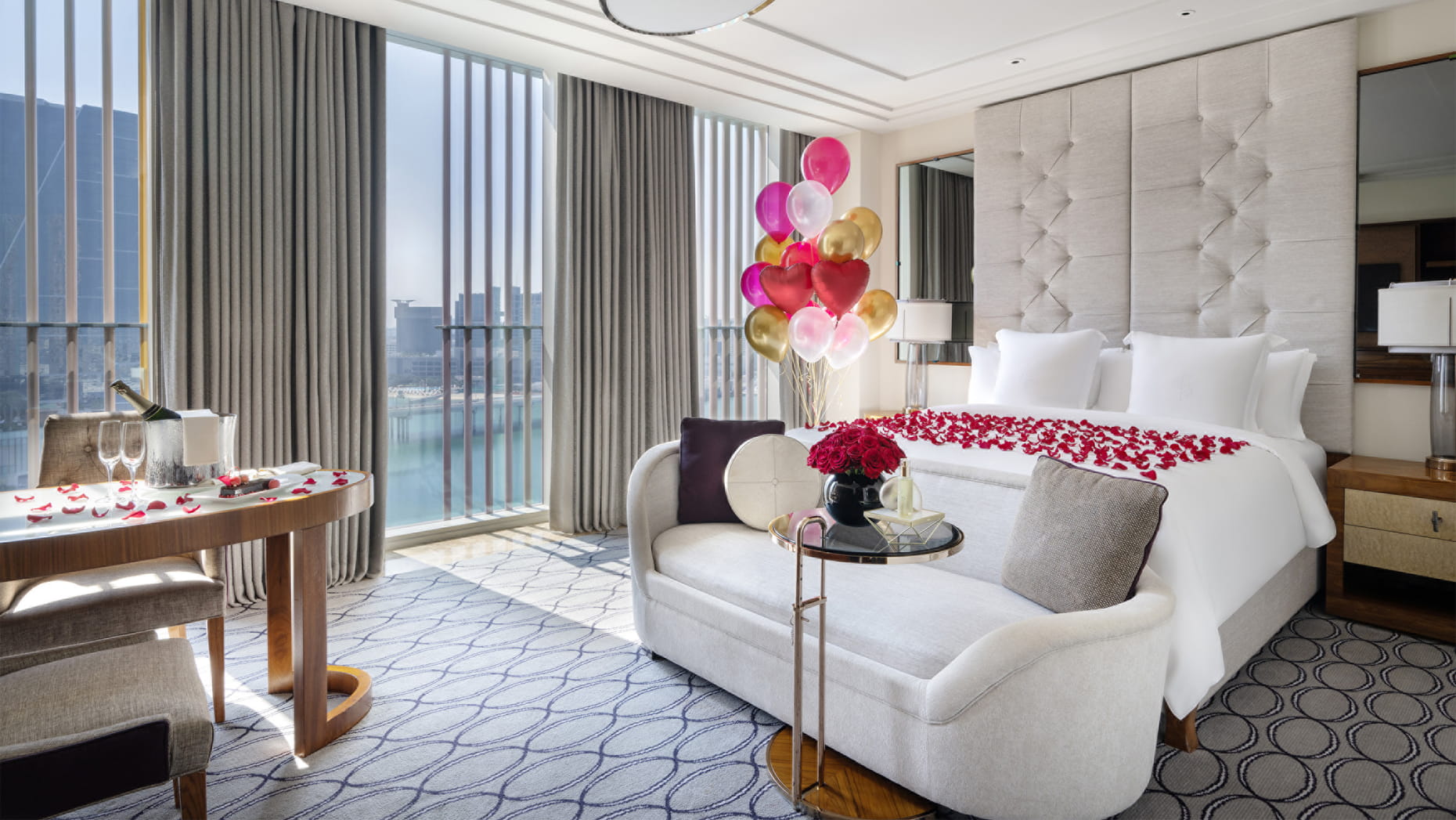 A deluxe waterfront room of roughly forty three square metres with views over the water