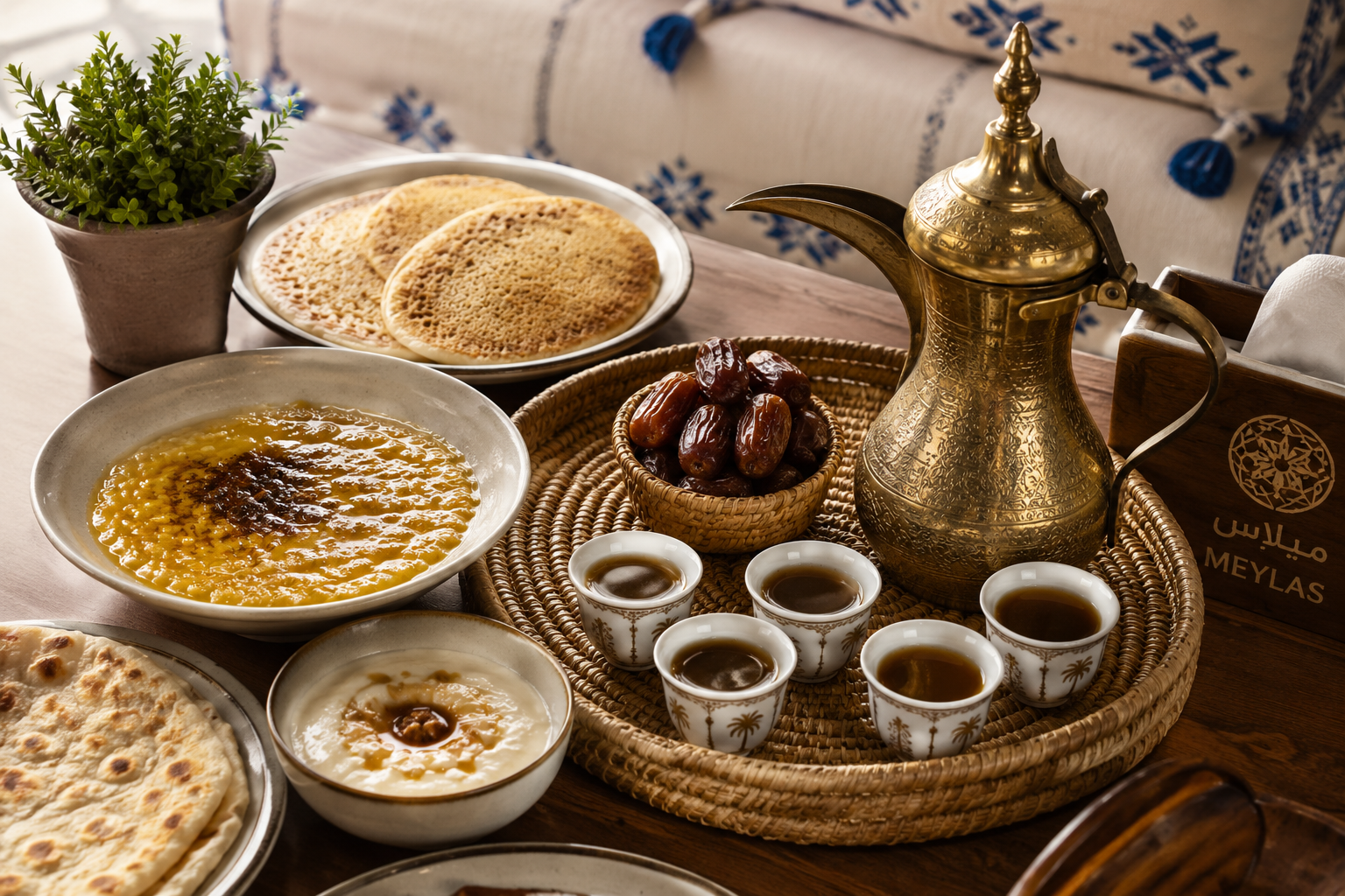 Emirati coffee and traditional breakfast at Meylas Al Muneera