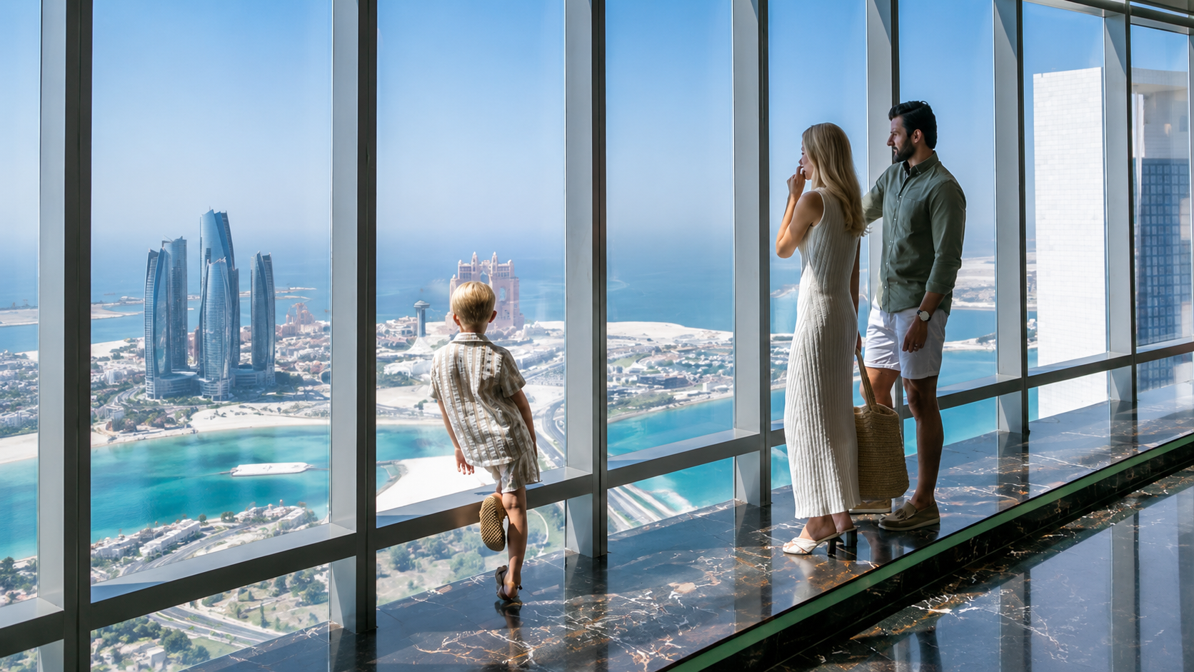 The view along the Corniche from the Observation Deck at 300 on the seventy fourth floor