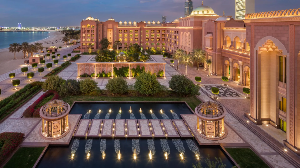 Panoramic Sea View Suite bedroom at Emirates Palace Mandarin Oriental with Gulf-facing windows and contemporary Arabian detailing.