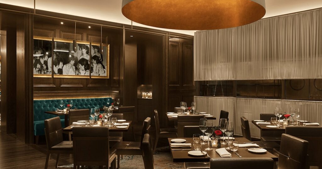 Oak Room wine service and dining room at Al Bateen Marina