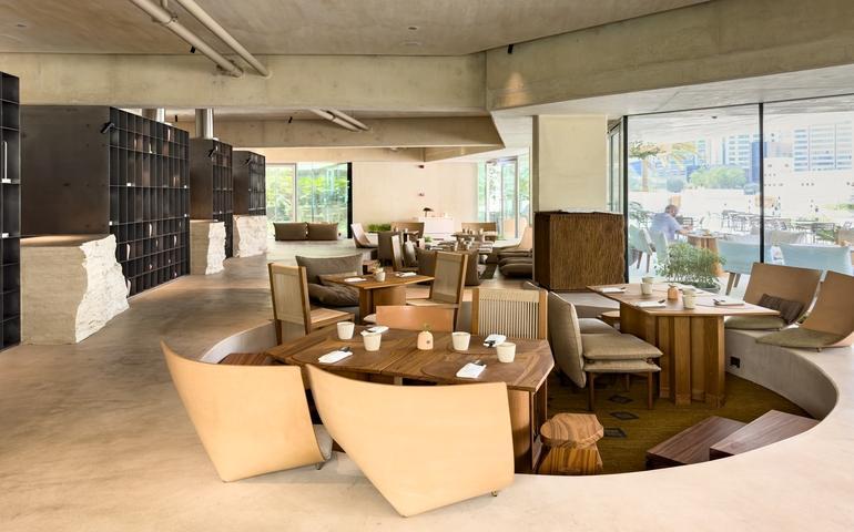 Erth Restaurant contemporary Emirati dining room beside Qasr Al Hosn in Abu Dhabi