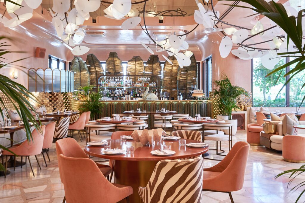 Flamingo Room by tashas blush-toned dining room at The Galleria Al Maryah Island