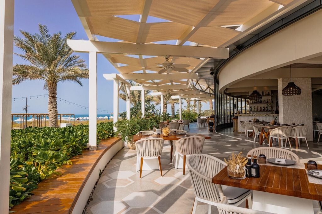 Tean open-air restaurant overlooking the beach at Jumeirah Saadiyat Island