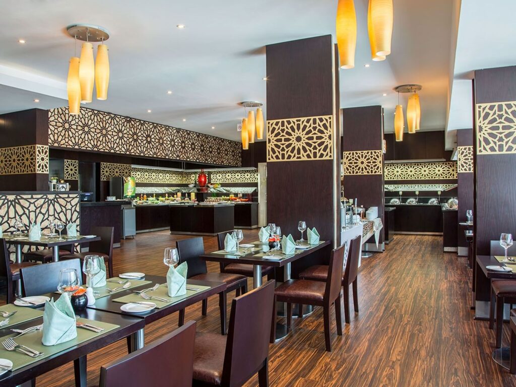 The Olive Branch dining room at Metropolitan Al Mafraq Hotel in Shakhbout City