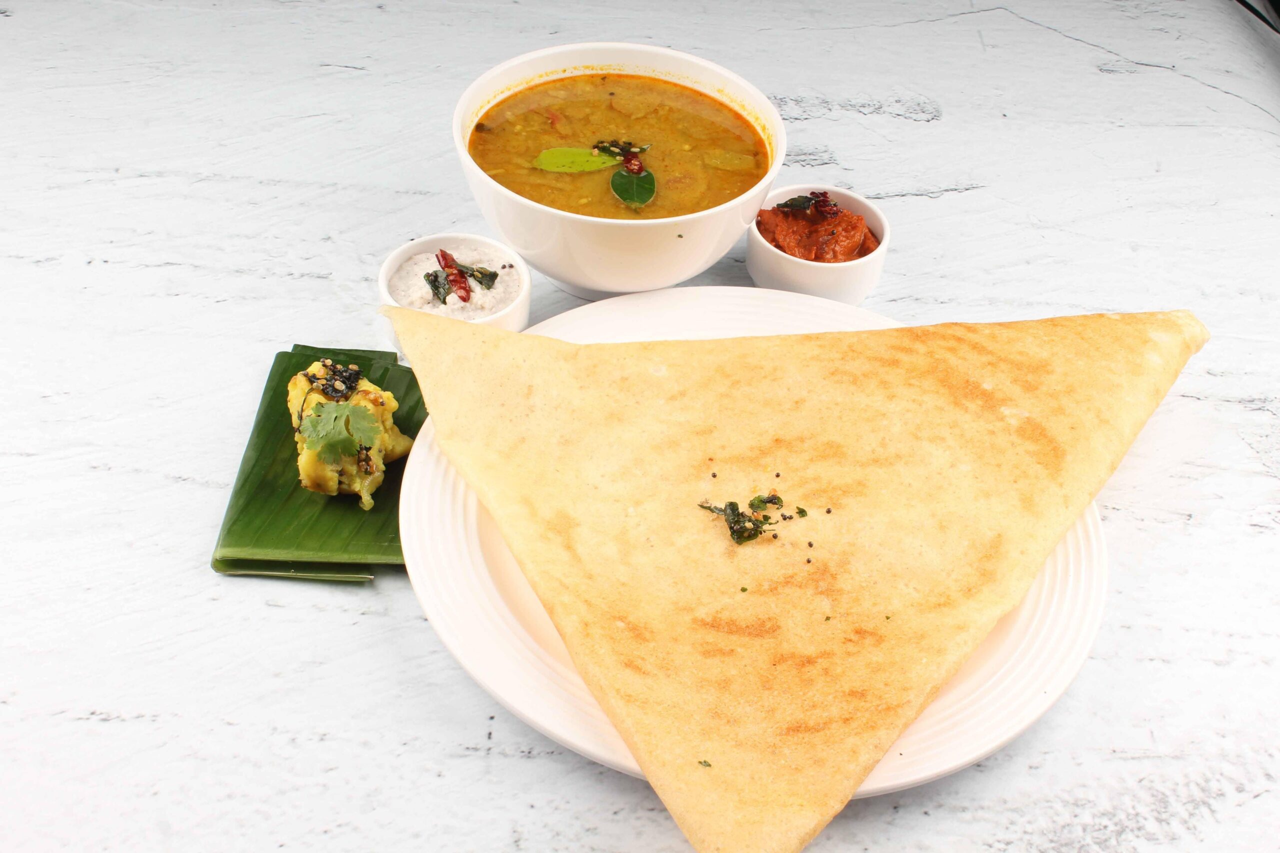South Indian dosa with sambar and chutneys at Sangam Abu Dhabi