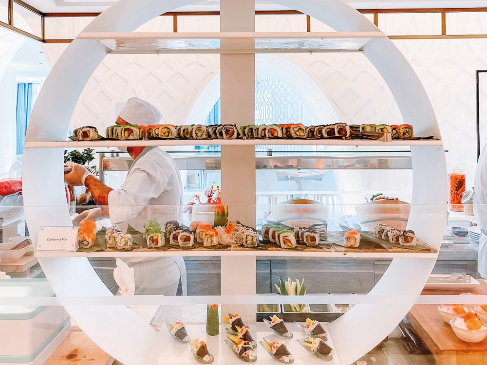 International buffet with sushi seafood and Arabic dishes at White Saadiyat
