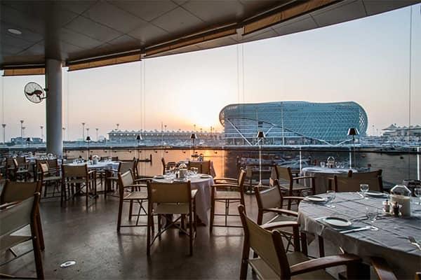 Evening view from Cipriani Yas Island across Yas Marina and the circuit