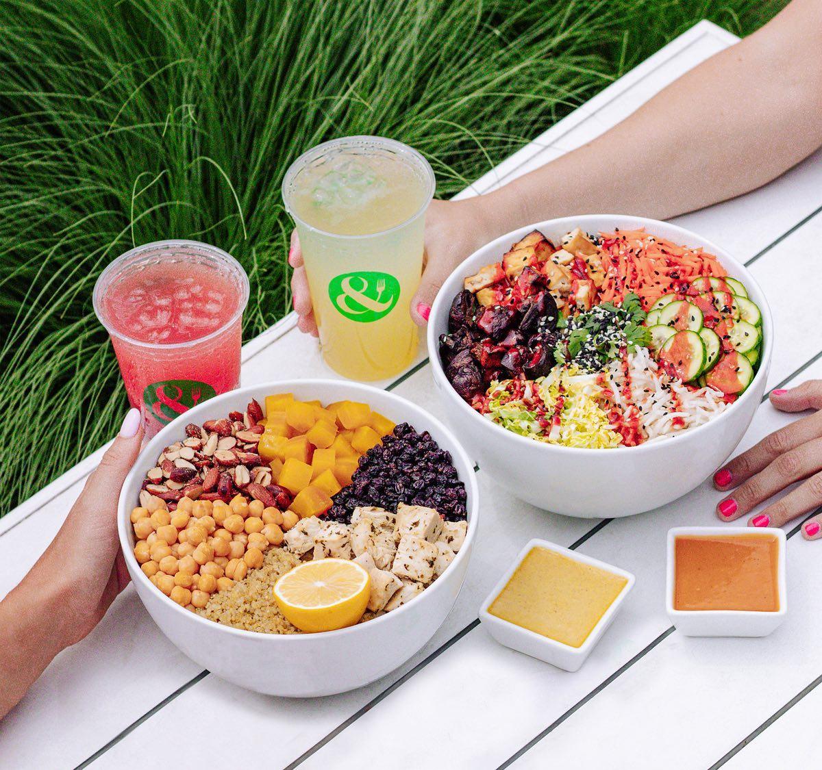 Healthy meal-plan dishes and cold drinks from Sweet Greens Abu Dhabi
