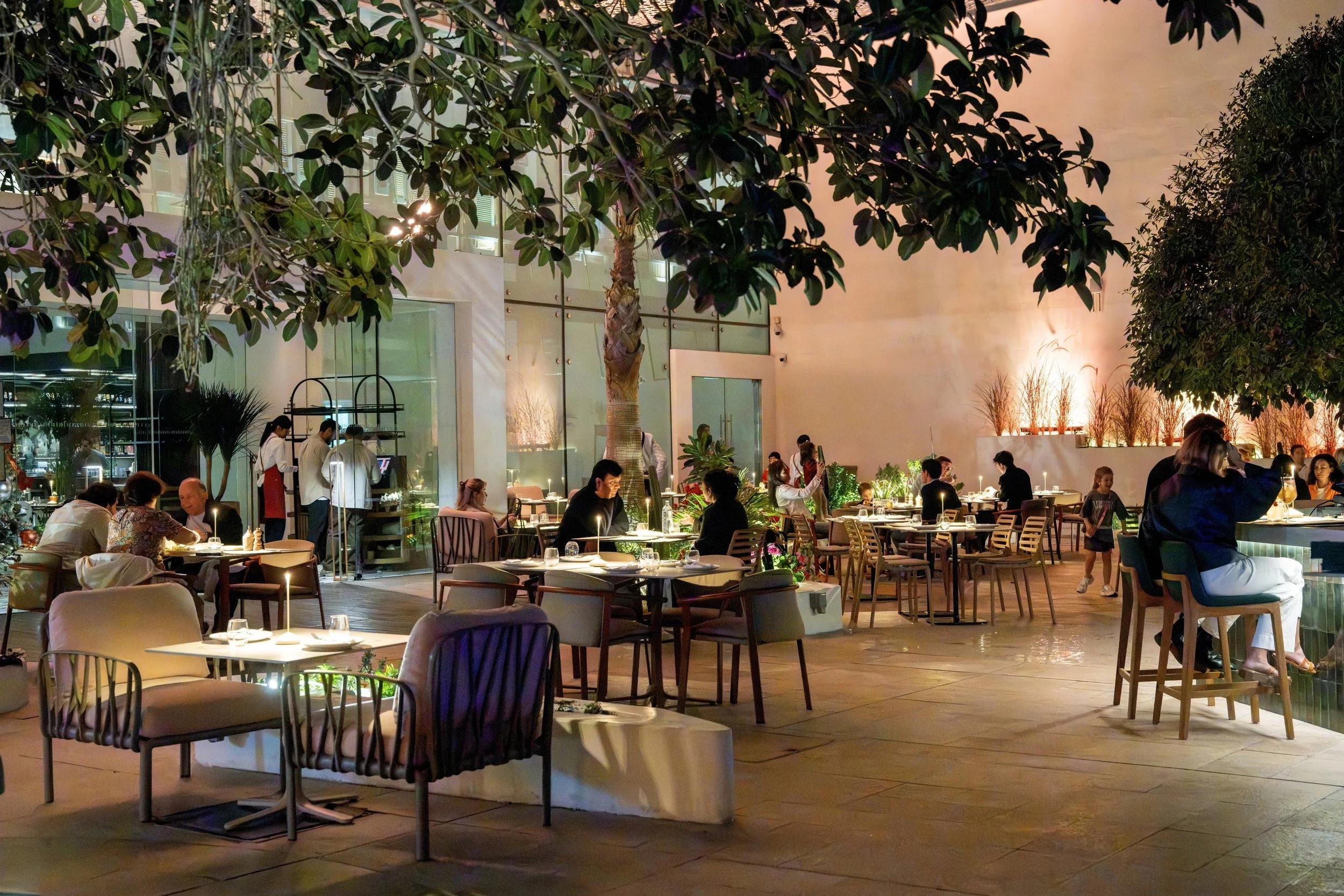Taparelle outdoor terrace and cultural setting on Saadiyat Island
