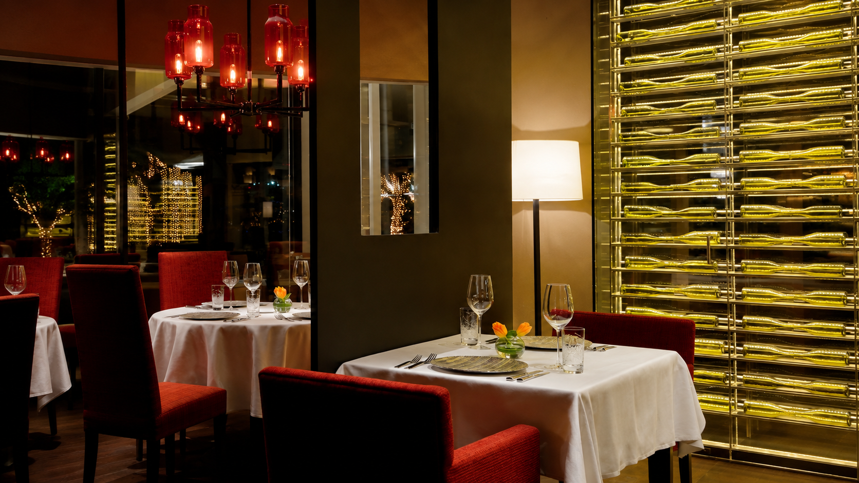 Modern fine-dining table setting inside The Forge Abu Dhabi