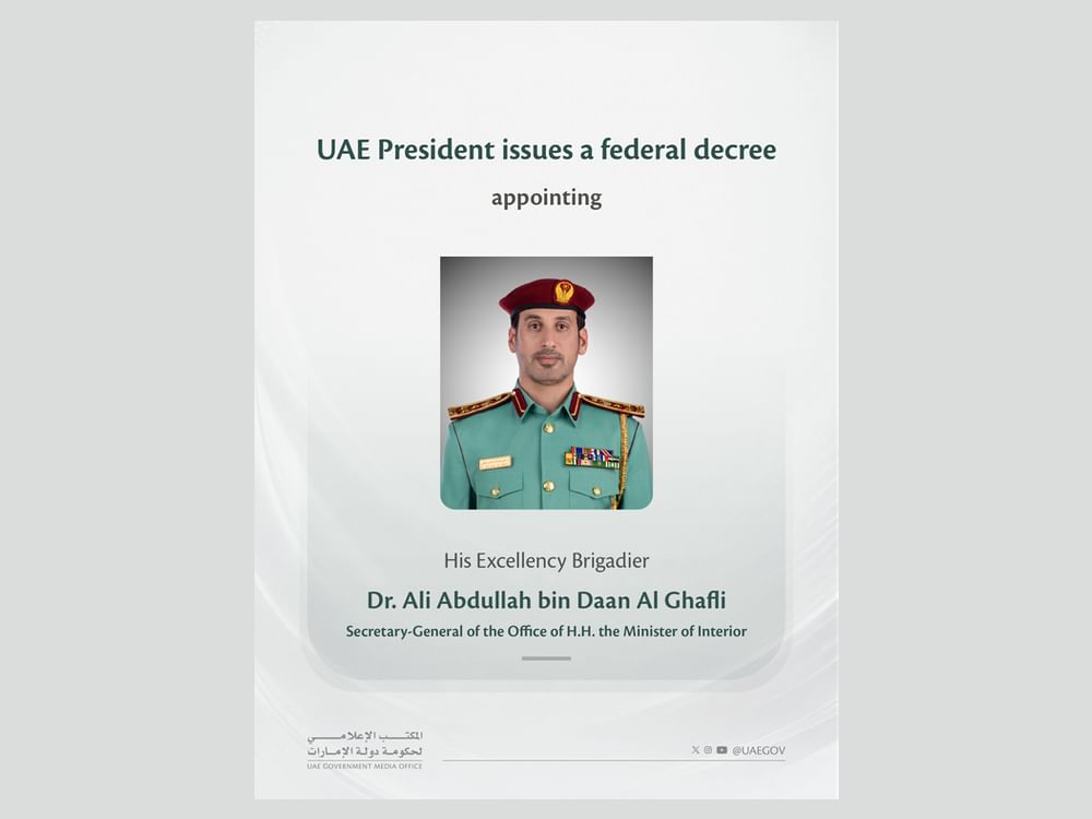 UAE President appoints Ali Abdullah bin Daan Al Ghafli Secretary‑General of the Minister of Interior’s Office