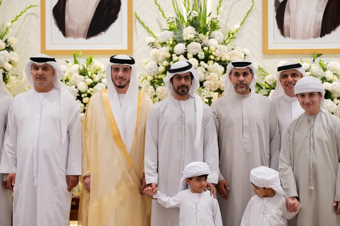 Khalifa bin Tahnoon greeting guests at the wedding reception